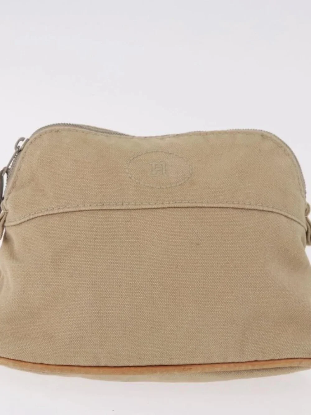 HERMES Pouch Canvas Leather 5 Set Beige Pink Purple Auth ti3991